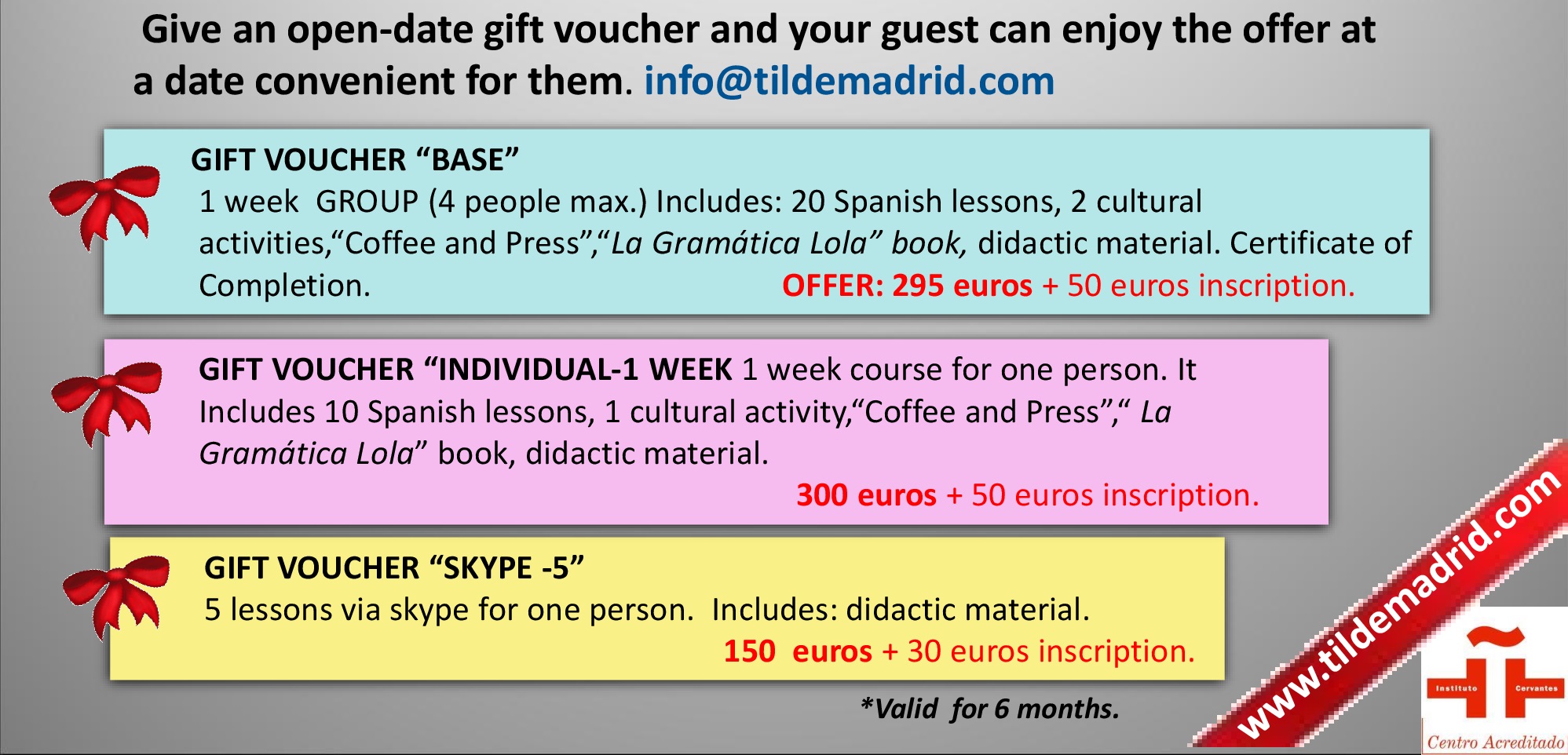 Special offer for Spanish courses gift